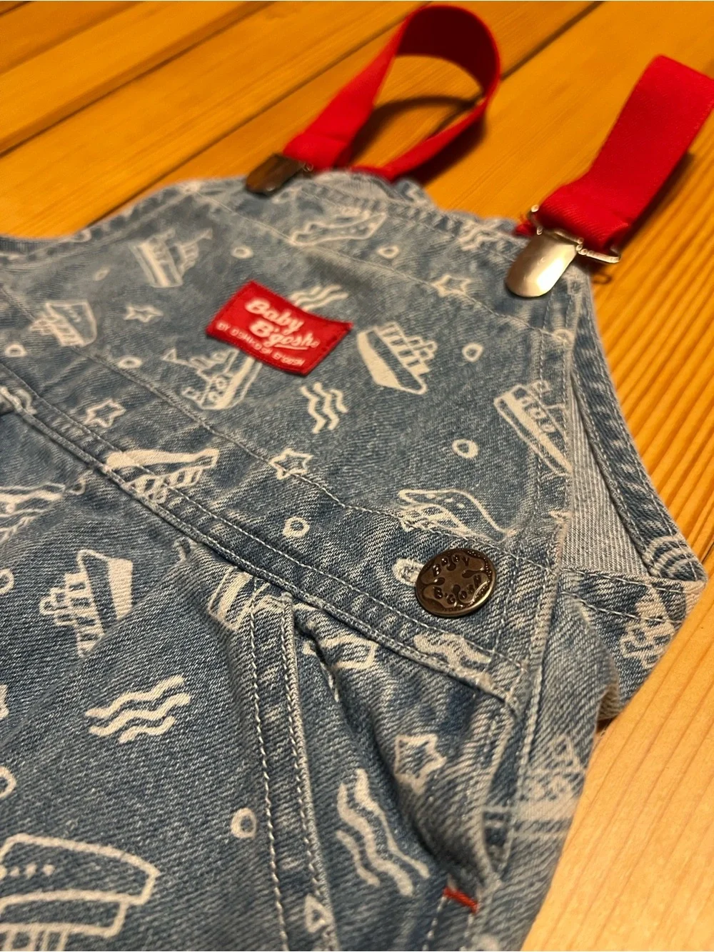 Vintage Baby B’gosh OshKosh 3-6M Denim Nautical Ship Print Shortalls